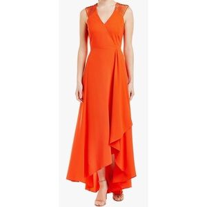 Halston Heritage NWT Grenadine Dress Multi Strap Sleeve V-Neck Gown Size 10